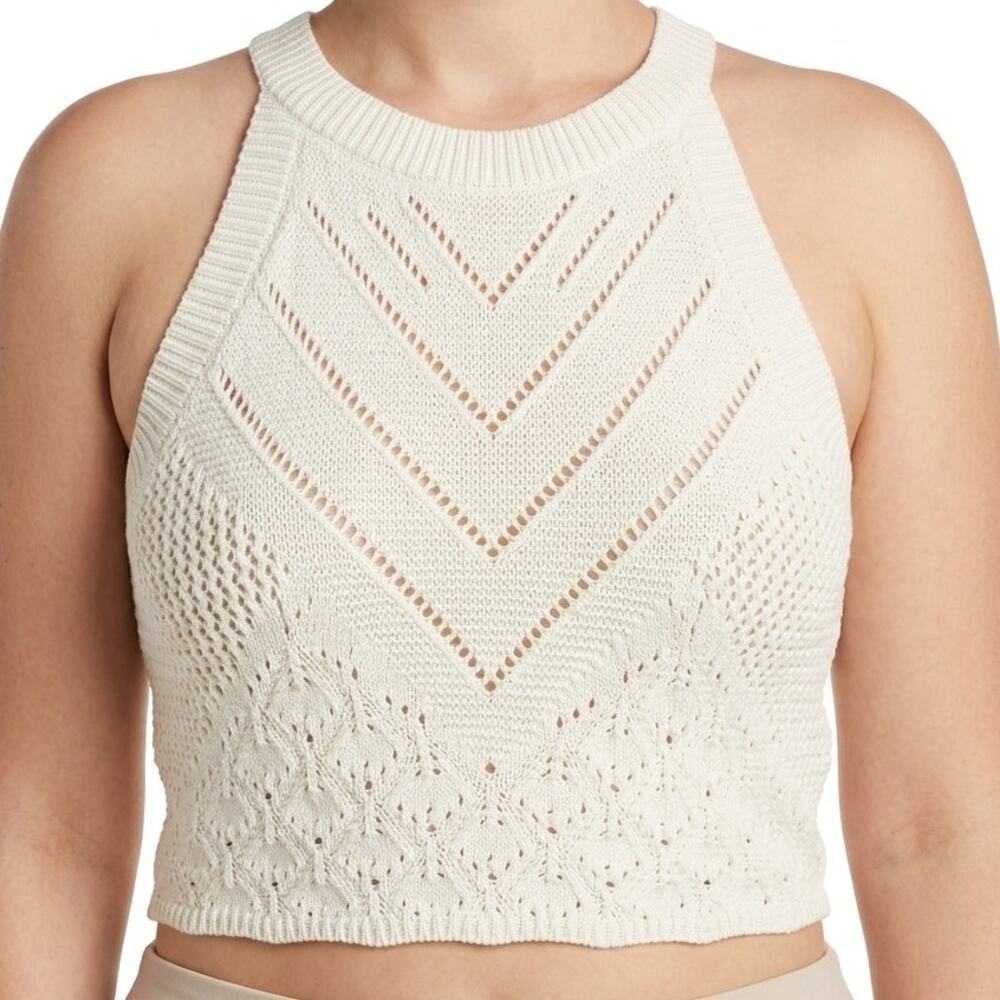 House of Harlow 1960 Cream White Knit Cotton Lined Halter Crop Top size XL - Picture 2 of 6